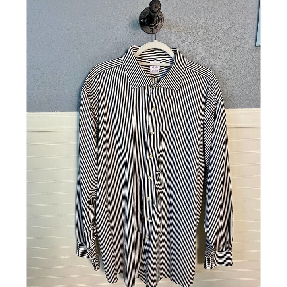 Brooks Brothers Black & White Stripe Button Down Collared Dress Shirt